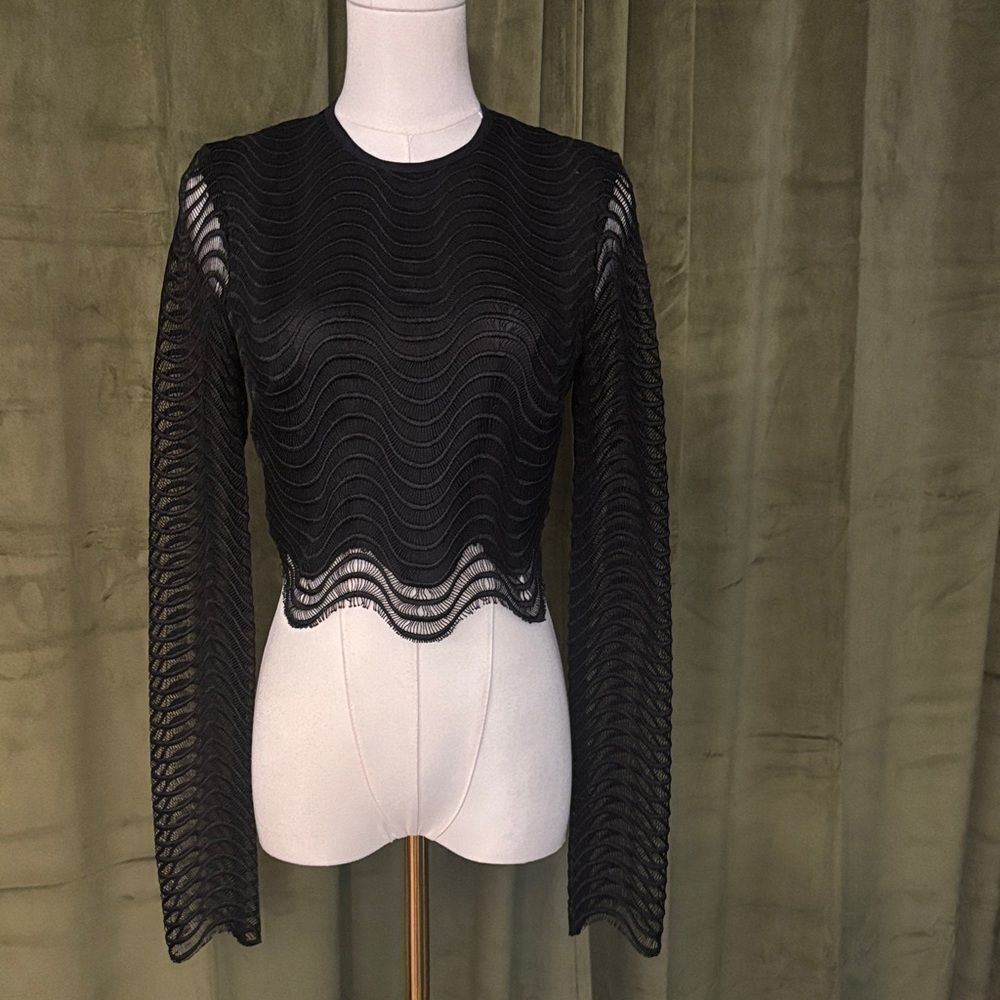 bec + bridge Black Sheer Wave  cropped top, US4